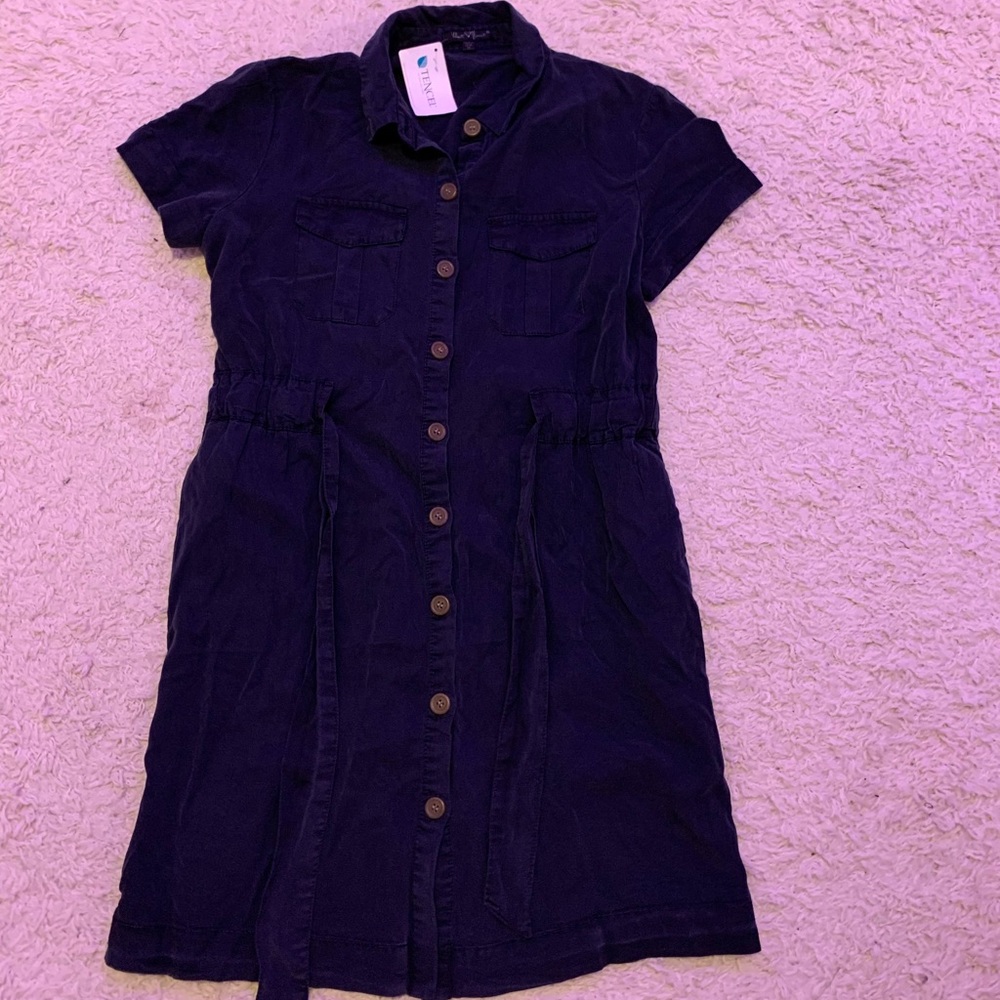 Velvet Heart Navy Blue Collared Button Front Dress